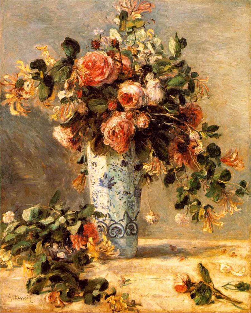 Roses et jasmin dans le vase de Delft - Renoir